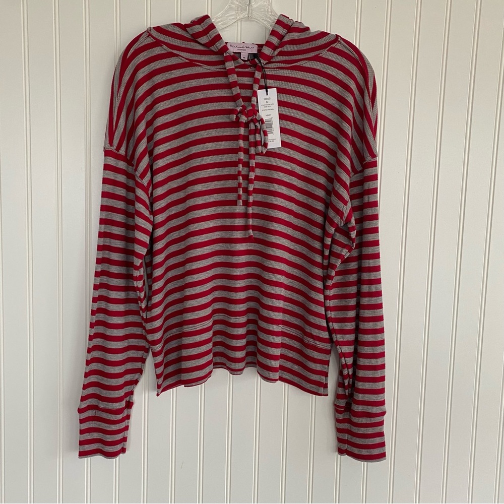 Michael Stars Kyle Red and Gray Relaxed Hoodie SIZE MEDIUM